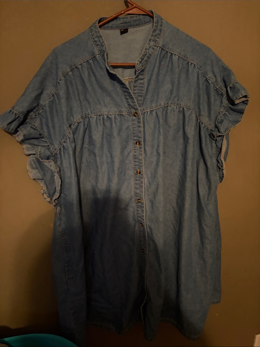 SHEIN Light Blue Short Sleeve Denim Button-Down Top